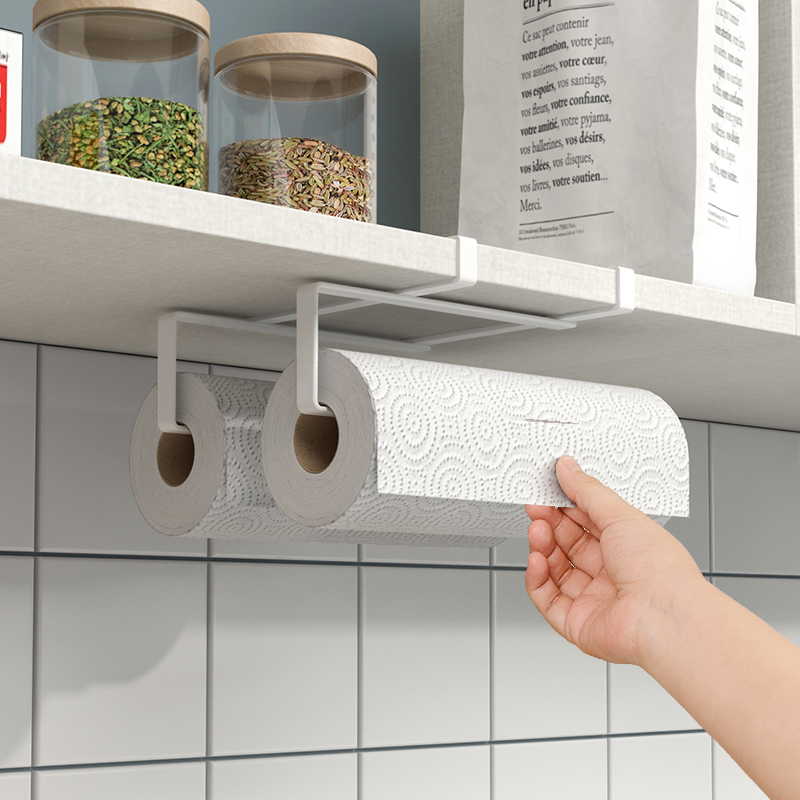 厨房保鲜膜收纳架纸巾架子抹布挂钩纸巾挂架免打孔放用纸架卷纸架
