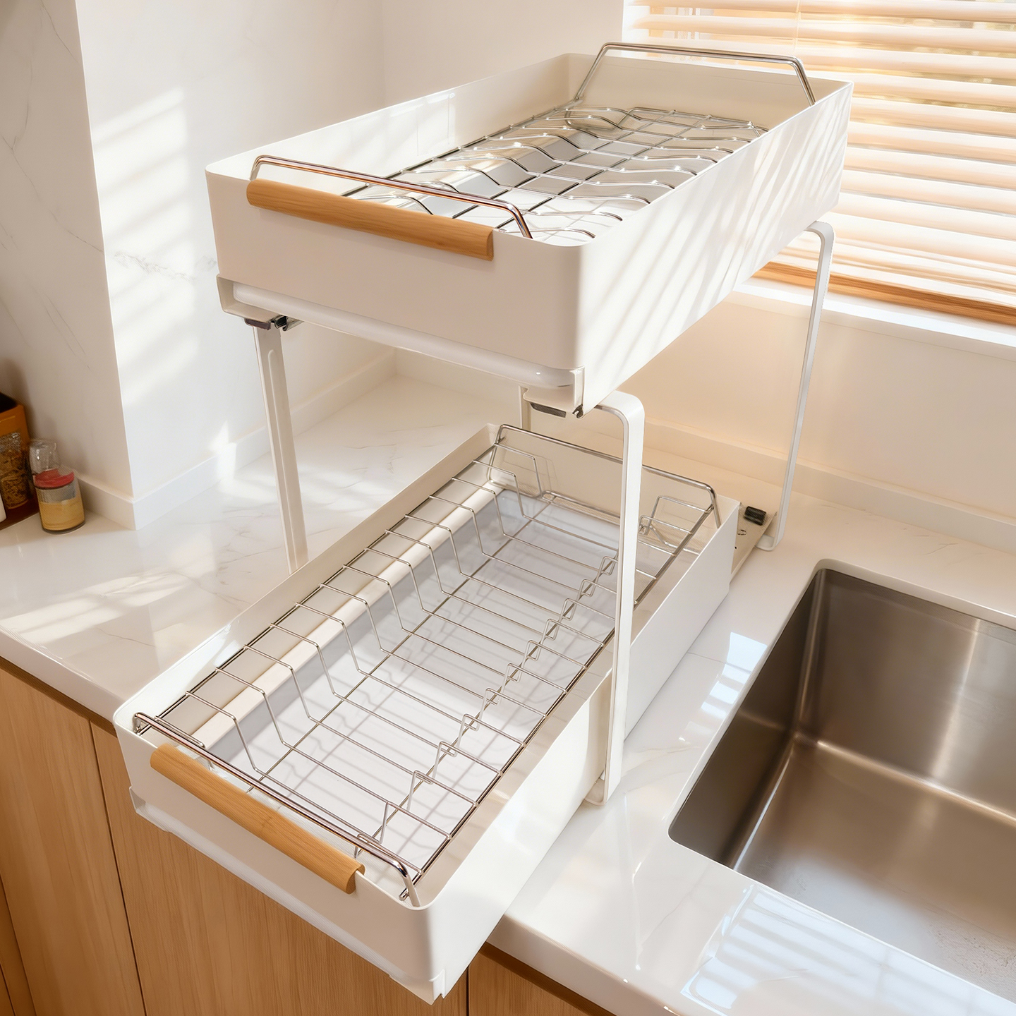 抽屉式碗碟收纳架小型可台置