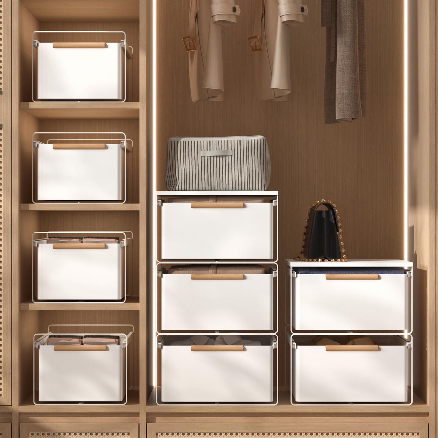 衣柜拉篮抽屉式带滑轨叠放收纳