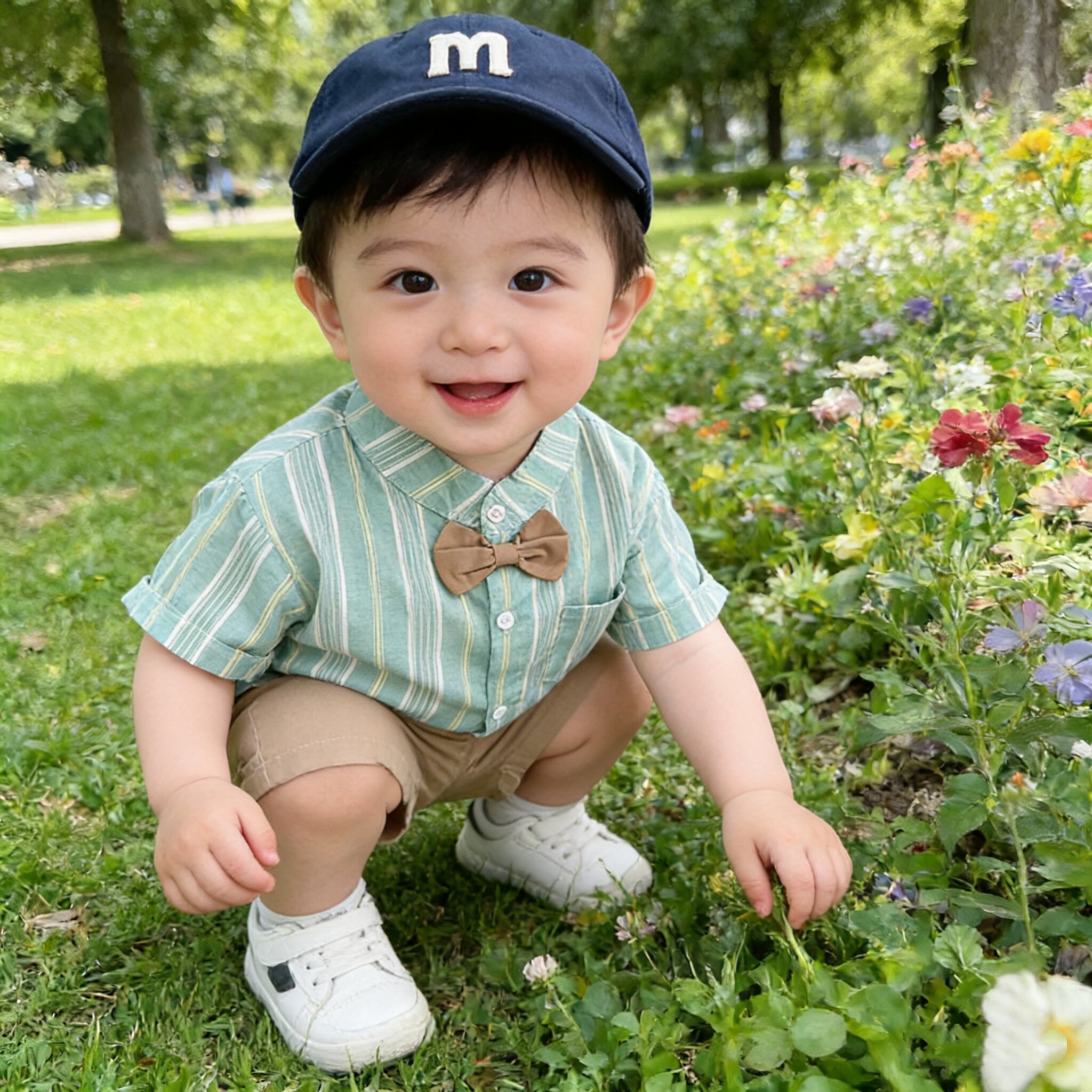 2026新款男童英伦风条纹衬衫套装夏季短袖领结绅士礼服宝宝衣服潮图片