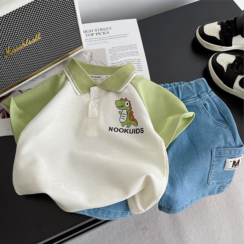 男童儿童夏装POLO套装宝宝夏季2025短袖两件套新款洋气卡通童装潮