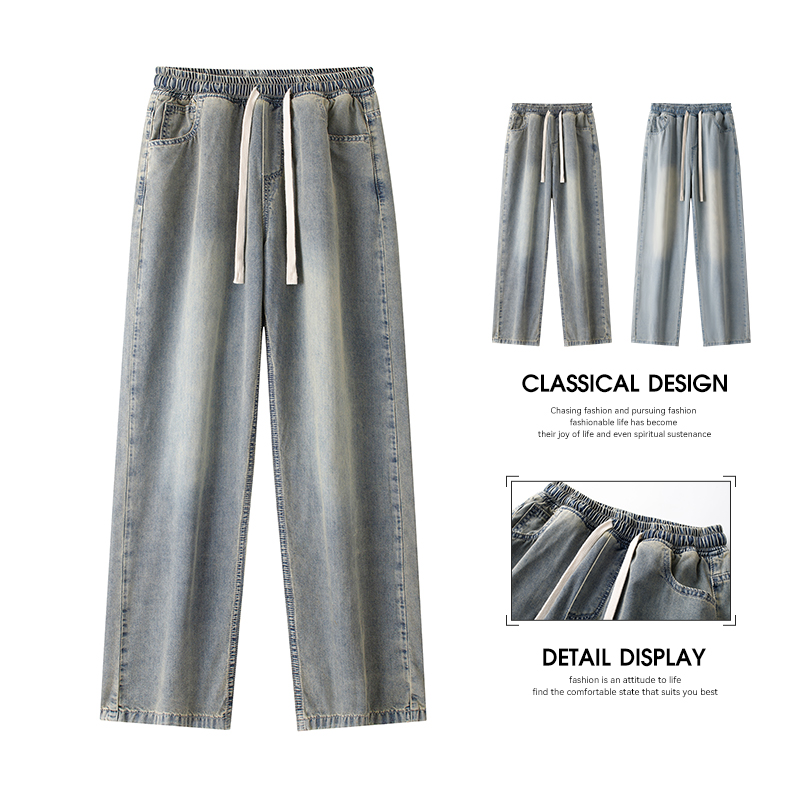 港风轻薄款牛仔裤男款黄泥