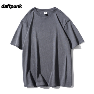 休闲上衣学生宽松打底衫 深灰色纯棉半截袖 T恤男欧美时尚 280g短袖