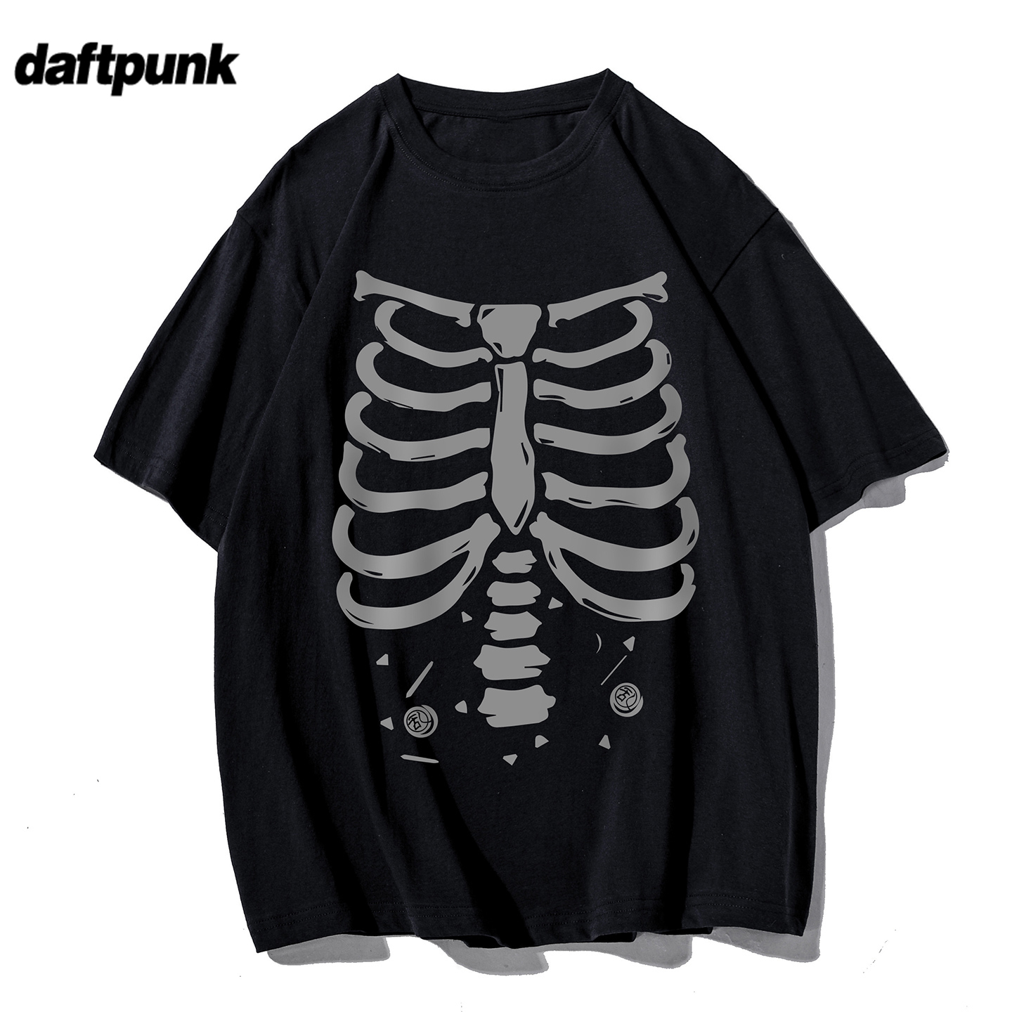 嘻哈丧系3M反光骨头骷髅短袖T恤