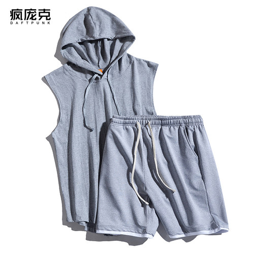 纯色连帽背心篮球健身运动短裤