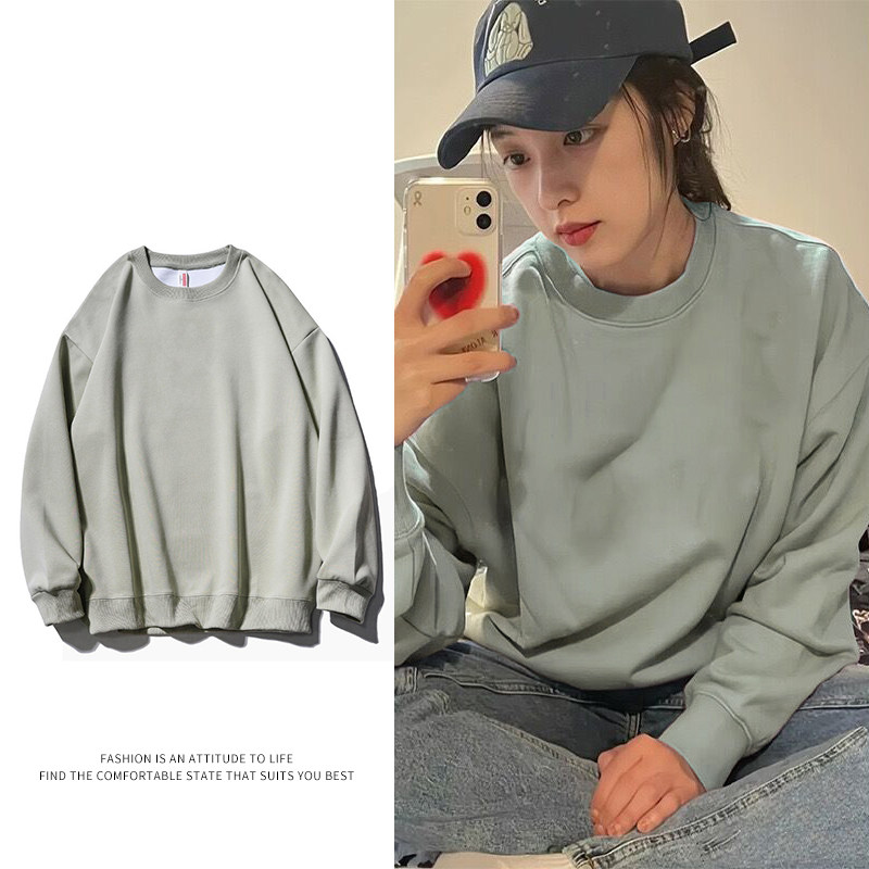 春秋抹茶绿320g重磅纯色美式复古圆领卫衣女款宽松慵懒风长袖上衣,女装/女士精品,卫衣/绒衫,淘宝优惠券,粉丝福利购,淘宝优惠卷