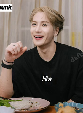 王嘉尔同款圆领Sta短袖男女款慵懒宽松压胶印花260g纯棉百搭t恤衫