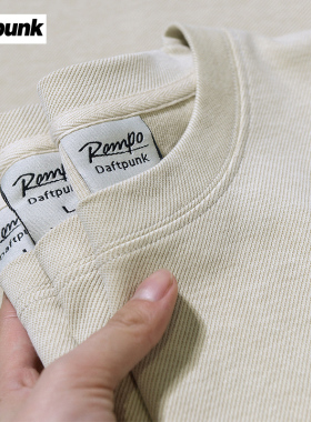 300G重磅肌理棉圆领宽松厚实美式复古纯色小领口质感短袖t恤男女