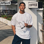 t恤bf风男女基础款 美式 重磅350g纯棉短袖 纯色oversize打底白色TEE