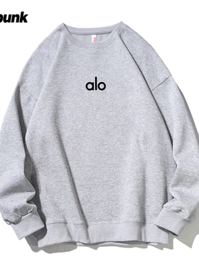 美式ALO立体标阿洛圆领卫衣加绒保暖潮流时尚男女款简约运动外套
