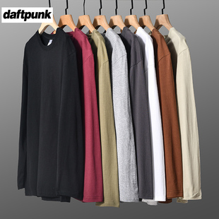 ins宽松百搭打底衫 潮牌简约纯色重磅纯棉长袖 基础款 美式 t恤男秋季