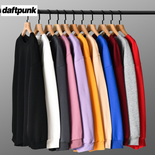 400g重磅卫衣男春秋冬保暖加绒加厚纯色白色圆领无帽套头长袖 t恤