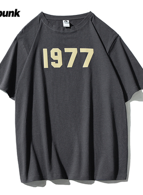 夏季街头风复线ESSENTIALS植绒1977短袖男女T恤宽松美式高街潮牌