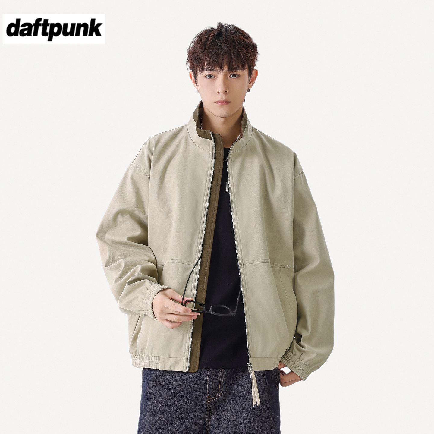 双拉链古着底特律立领工装外套男