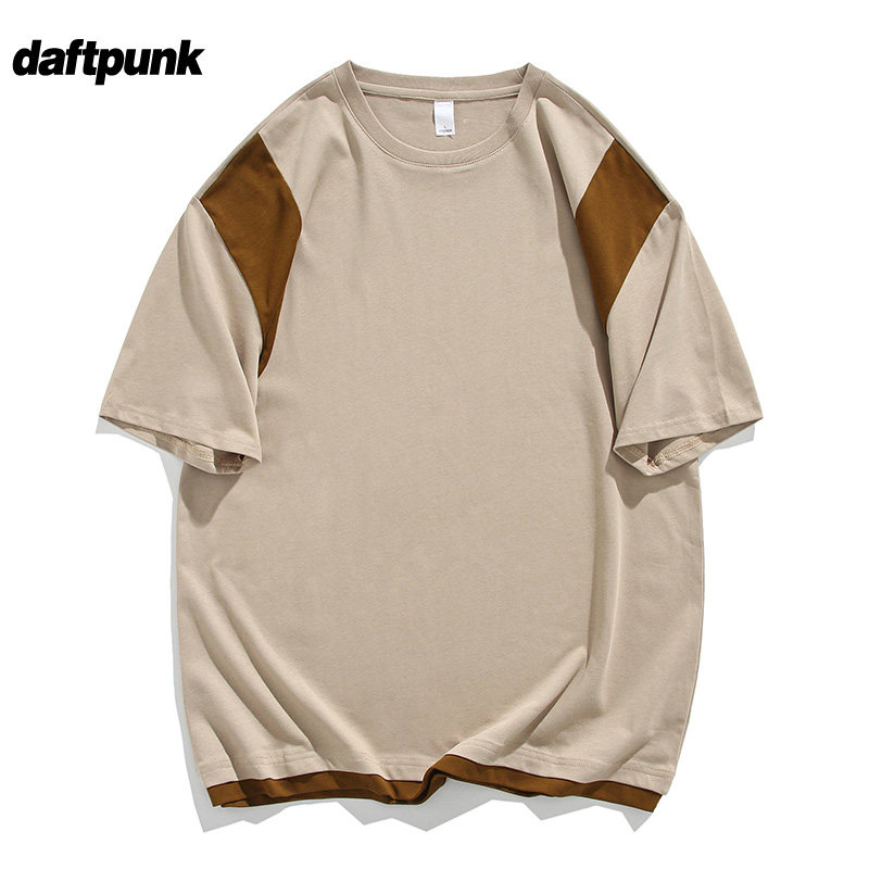 夏季撞色拼接纯棉短袖T恤男