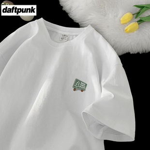 宽松纯棉体恤半袖 短袖 上衣 设计感小众chic港味印花男女装 260g夏季