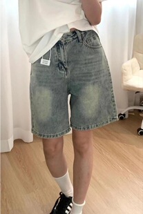 高腰显瘦宽松直筒阔腿五分中裤 美式 2026新款 女夏季 子 复古牛仔短裤