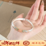 银匠 [梨花海棠] 国风新中式足银999.9轻奢百搭开口镂空手镯女