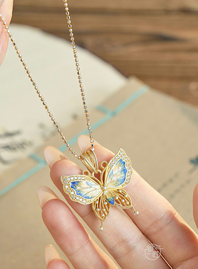 银匠 [蝶舞] 新中式国风珐琅彩足银999.9蝴蝶项链女小众锁骨链