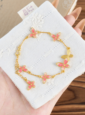 银匠 [金秋蝶] 新中式国风999.9足银描金珐琅彩蝴蝶简约百搭手链