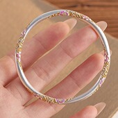 小众国风新中式 银匠 桃花醉 描金珐琅足银999.9实心百搭闭口手镯