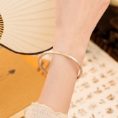 银匠原创999足银手镯女款 24k描金新中式 唐草纹平安喜乐纯银镯子