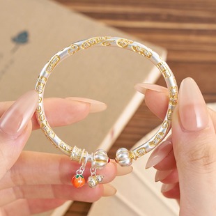 银匠[齐天乐] 国风新中式足银999.9描金吉言南瓜头轻奢开口手镯女