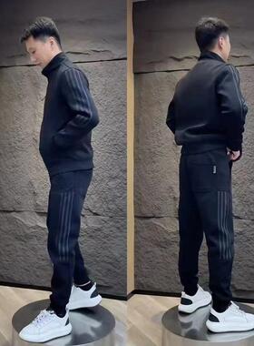 【现货】24666男运动休闲套装百搭简约款长袖长裤拼接整套潮流