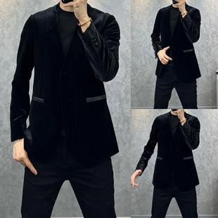 时尚 休闲外套金丝绒轻奢西服上衣百搭男士 1689新款 潮流 现货