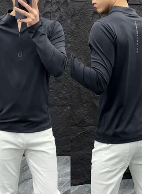 68096男士半拉链套头长袖小衫长袖立领休闲透气轻薄上衣百搭潮