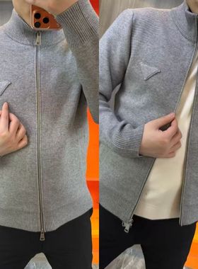 【现货】89008秋冬立领拉链透气针织毛衣针织衫灰色男士