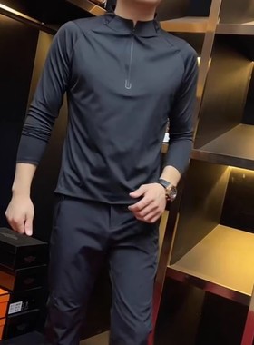 【现货】68096男士半拉链套头长袖小衫长袖立领休闲透气轻薄上衣