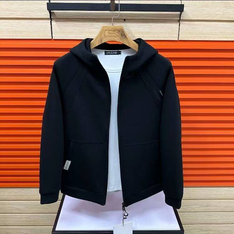 【现货】27216新款男士连帽拉链卫衣夹克黑色时尚百搭修身外套