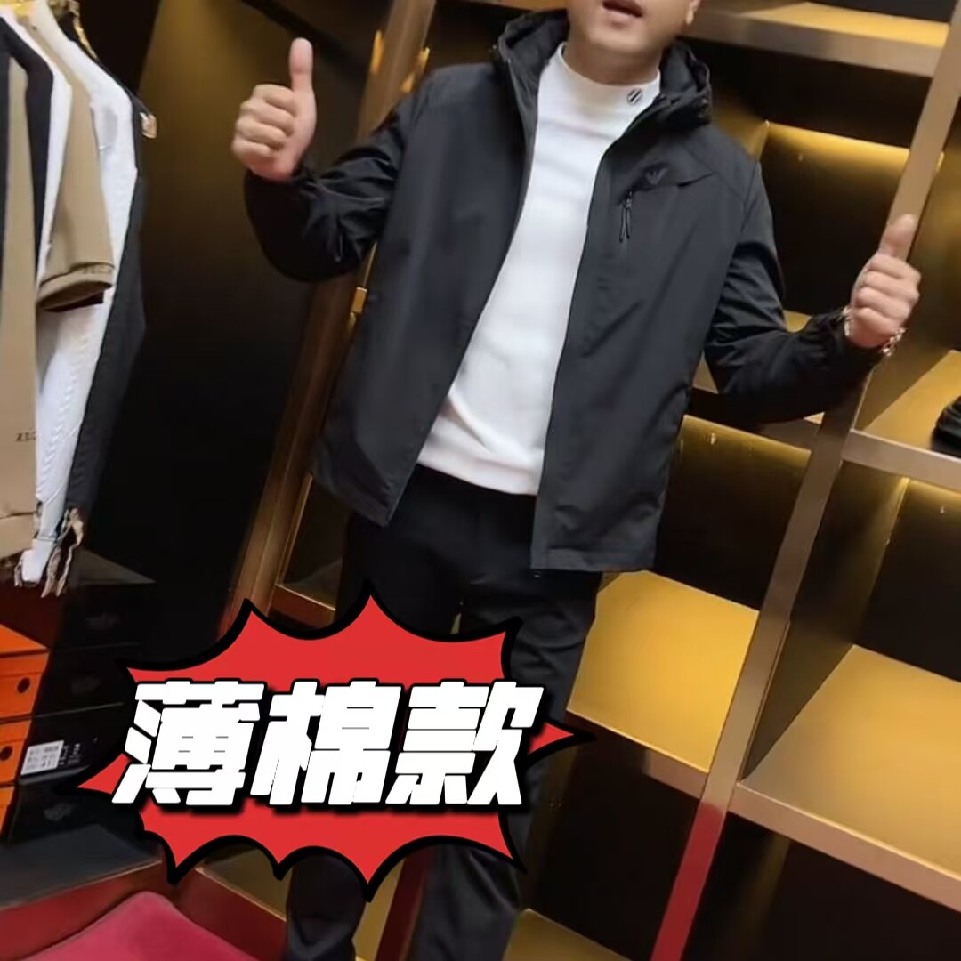 【现货】1688新款连帽男士简约欧货外套时尚休闲百搭棉服夹克