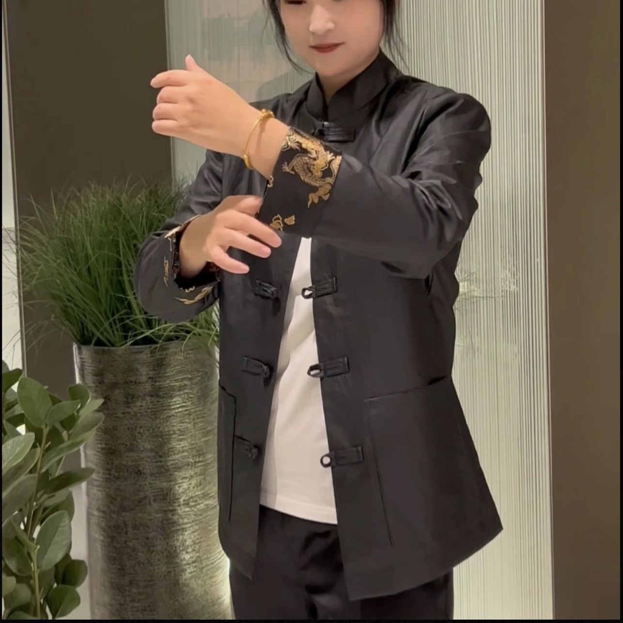 【现货】D-061中国风男士立领盘扣黑色唐装外套商务休闲高级感