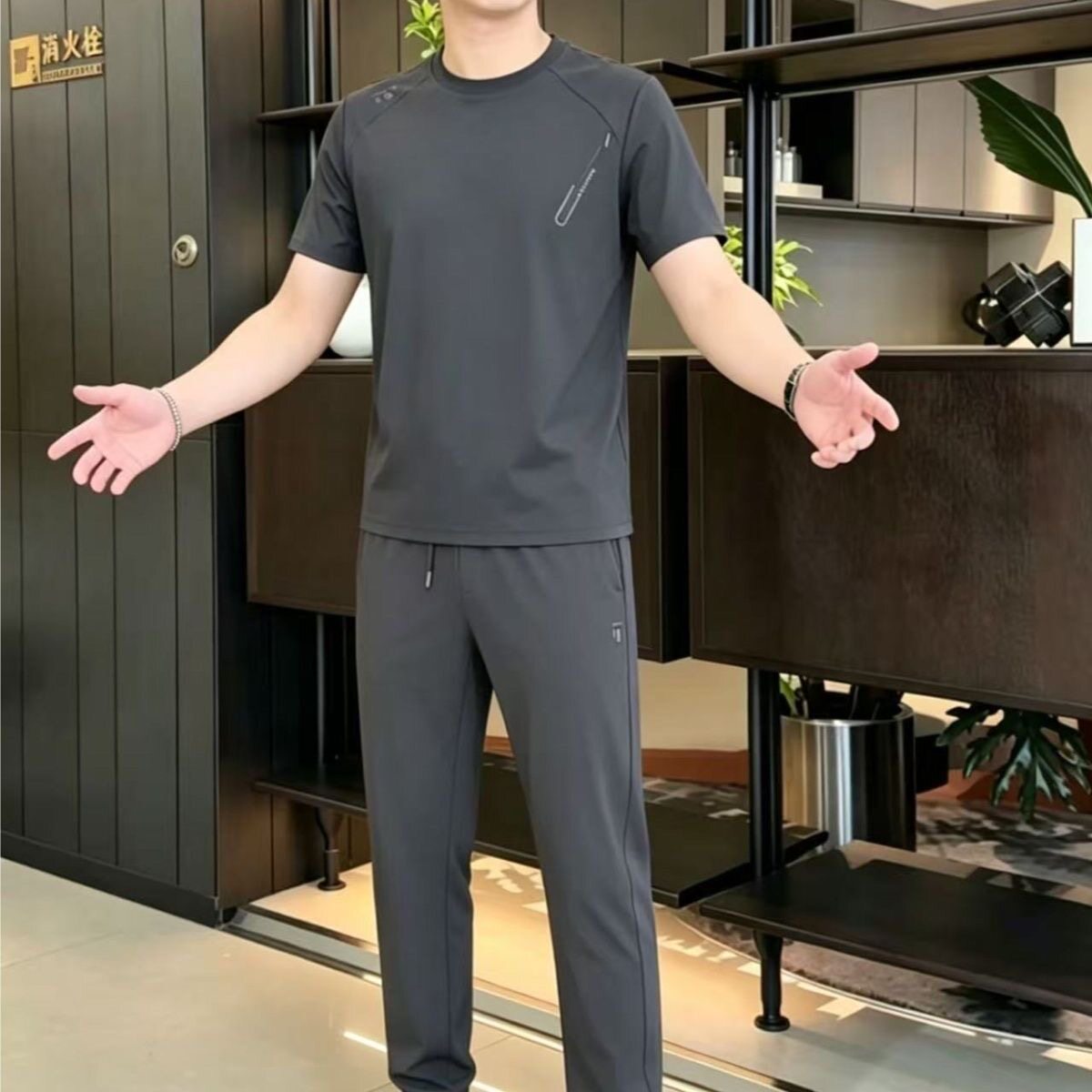 【现货】2616夏季短袖圆领运动套装潮流2026修身韩版新款休闲套装