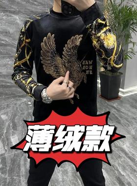 【现货】6238男士潮流春季欧货金丝绒t恤小衫打底衫烫钻上衣卫衣