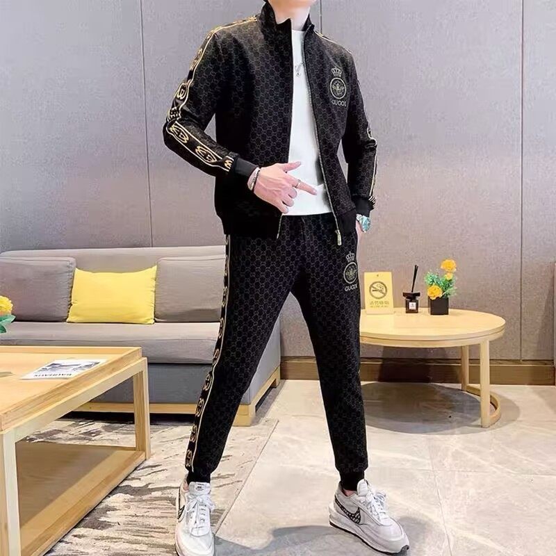 【现货】287立领两件套长袖长裤外穿运动针织款男士新款休闲百搭