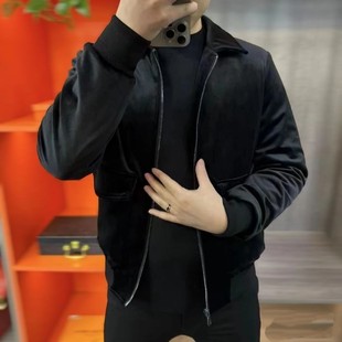 【现货】1685高品质男士新款时尚轻奢翻领金丝绒羽绒服夹克外套