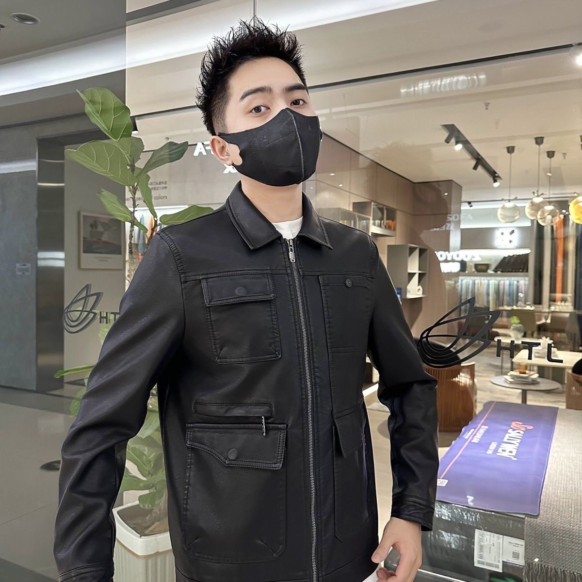 【现货】R-29翻领春季薄款短款免烫多口袋皮衣春秋季青年帅气