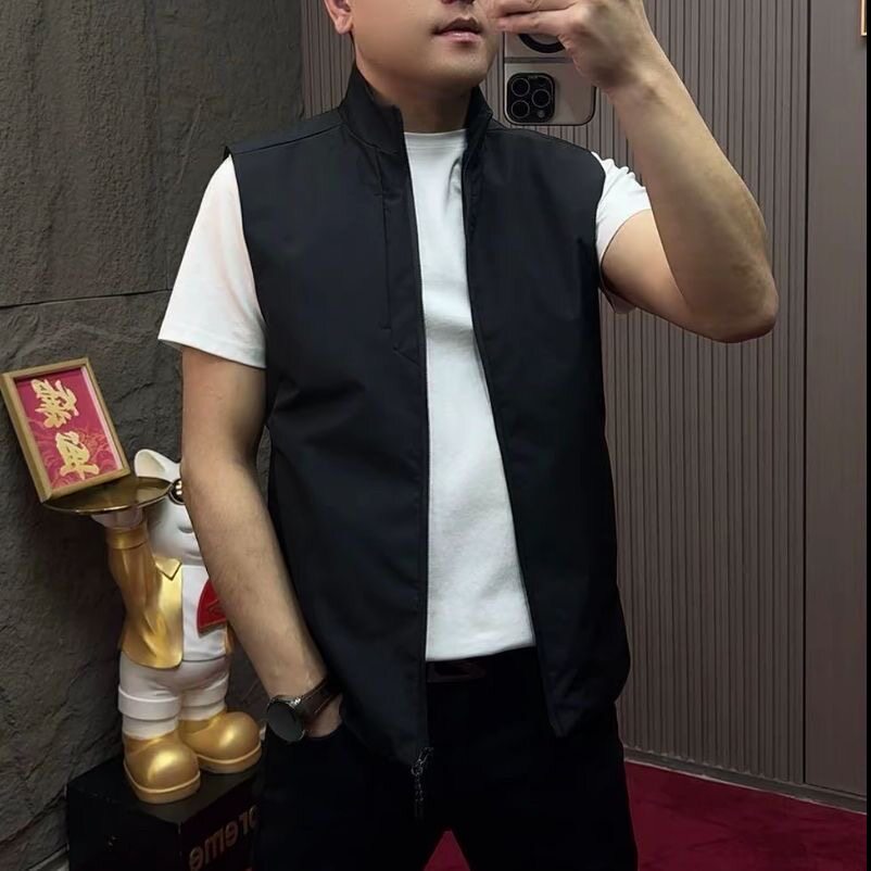 【现货】26021春季新款男士立领拉链透气纯色休闲马甲外套古