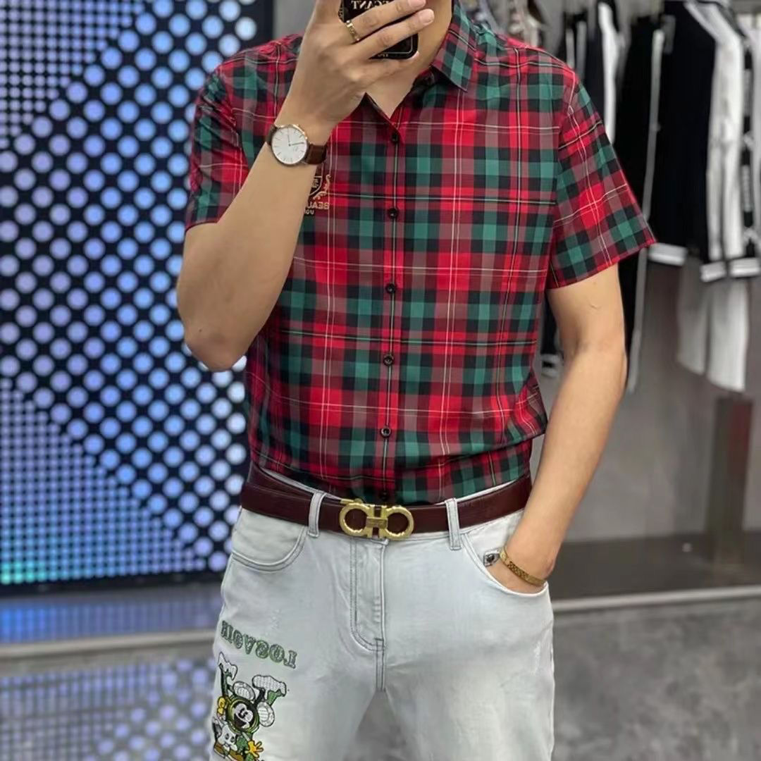 【现货】2080男夏季新品格子衬衫时尚舒适修身高级感百搭气质潮流