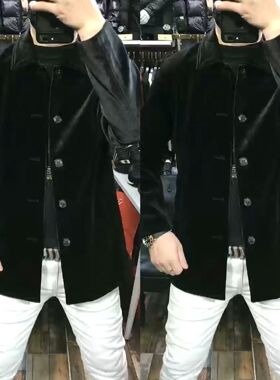 【现货】23258春秋中长款丝绒风衣时尚潮流休闲百搭高级感大衣