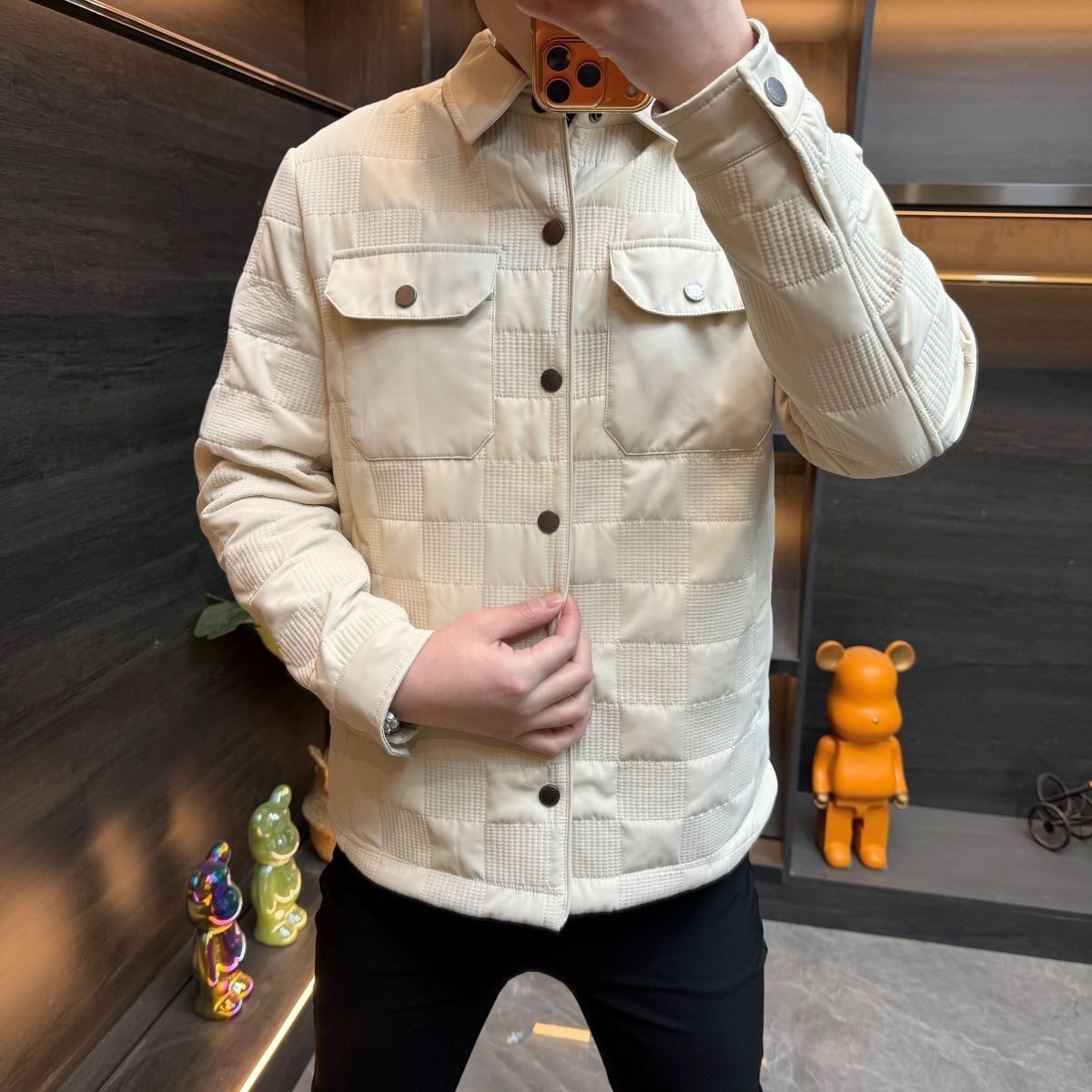 【现货】1966潮流时尚男士翻领薄棉服青年休闲百搭修身棉衣外套