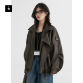 重工复古中性立领机车皮衣外套夹克上衣女2025秋