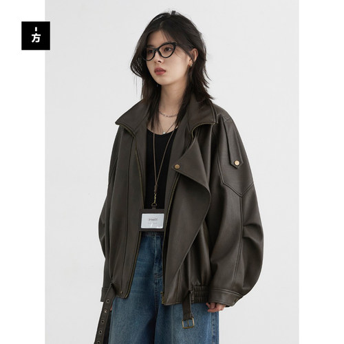 重工复古中性立领机车皮衣外套
