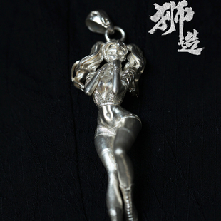 狮造s925纯银小丑女哈利奎因吊坠重工项链复古个性礼物小众男银饰