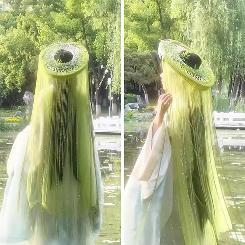 杨柳帷帽古风汉服帷帽带纱超长流苏蝴蝶仙女百搭汉服造型成品