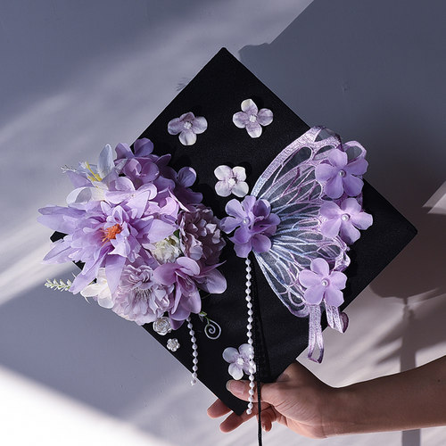 diy学士帽成品簪花仿真花大学生毕业照硕士帽送女友送闺蜜