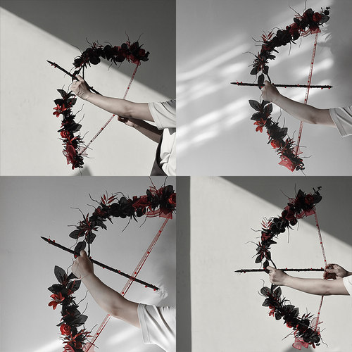 弓箭手工diy材料包cos弓箭暗黑特风黑红鲜花汉服樱花jk拍照道具